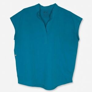 Figs Women's Small S Rafaella Oversized Mandarin Collar Scrub Top Teal Blue EUC